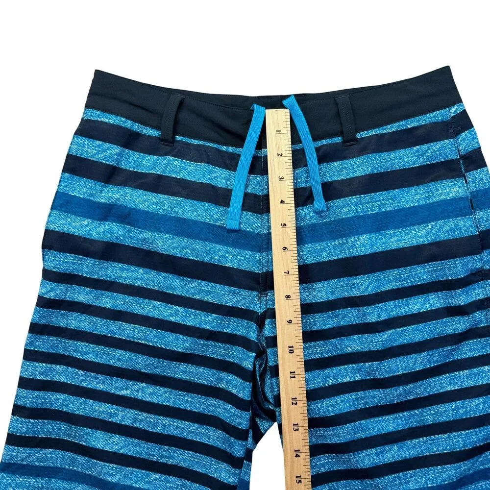 The North Face Shorts Men's 30 Blue Hybrid Striped Hidden Drawstring Lightweight